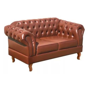 Imagem de Sofá Chesterfield 2 Lugares Dom Pedro Vintage Retrô Capitonê Couro Caramelo