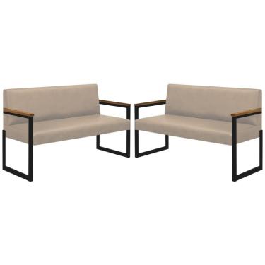 Imagem de Conjunto 2 Sofás De 2 Lugares Niterói Couro Off White Em Metal Preto