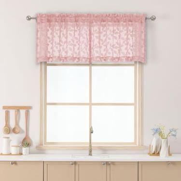 Imagem de Chyhomenyc Cor-de-rosa blush sanefa transparente para janelas 45,7 cm comprimento 2 peças, cortinas curtas de cozinha de café com filtro de luz, cortina pequena superior para sala de estar quarto