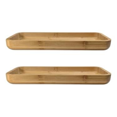Imagem de Bandeja Bambu Madeira Resistente Servir Bolacha Com Café Biscoito Petisco Pate Lanche 2 Peças (34cm Funda)