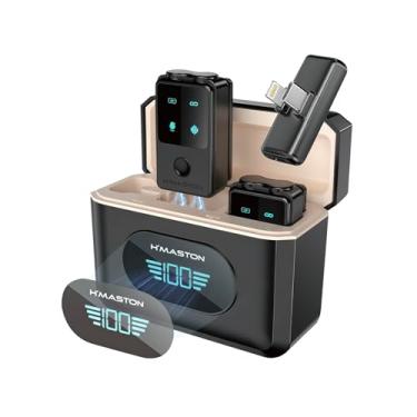 Imagem de H'MASTON Microfone Lapela microfone de lapela sem fio Professional Redução de Ruído Conector com Tipo-C e Lightning 2 em 1 Compatível com Android e iPhone (MARROM)