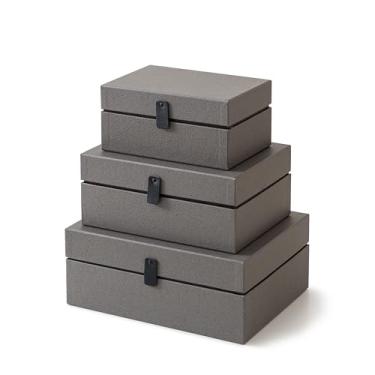 Imagem de Soul & Lane Caixas de papelão decorativas com tampas – conjunto de 3, caixas de lembrança para memórias, organizador empilhável de armazenamento de fotos, armazenamento decorativo para decoração de