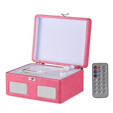 Imagem de Retro CD Player Multifuncional Tipo Bandeja BT Player Turntables USB Drive Playback CD Player Portátil com Controle Remoto Embutido 2 Alto-falantes Recarregável Sem Fio Música (Rosa)