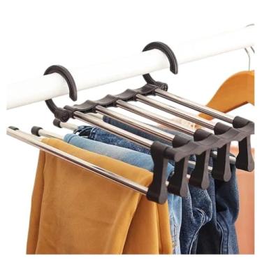 Imagem de Cabide Para Calças Inteligente 5 em 1 Inox Articulável - Economiza 80% do Espaço do Guarda-Roupa – Suspensão Horizontal ou Vertical, Ultra Resistente, Organização Para Calças, Jeans, Toalhas & Lenços