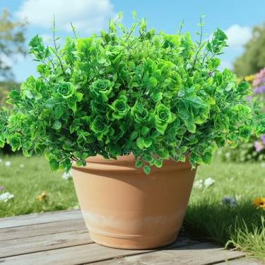 Imagem de VKIZIKV Plantas falsas artificiais, vegetação ao ar livre, resistente a UV, grama sintética, eucalipto, buxo, arbustos, 12 pacotes para casa, jardim, interior, exterior, varanda, pátio, quintal