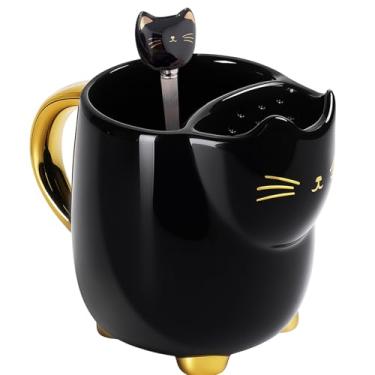 Imagem de Yuwu Caneca de café com suporte de saquinho de chá - Caneca de chá de gato fofo de 500 ml com colher, caneca novidade para crianças, Natal, Dia dos Namorados e presentes de aniversário para amantes de