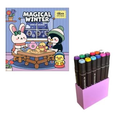 Imagem de Kit Livro de Colorir Cute & Relax com 12 Canetinhas Marcadores e Suporte Organizador Cor Lilás