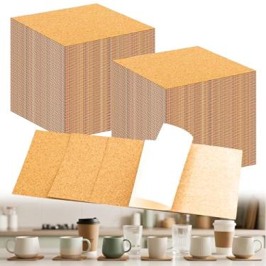 Imagem de 50 folhas autoadesivas de cortiça 10 x 10 cm, quadrados de placa de cortiça aderentes fortes para porta-copos DIY, decoração de parede, artesanato, proteção de mesa e decoração de casa