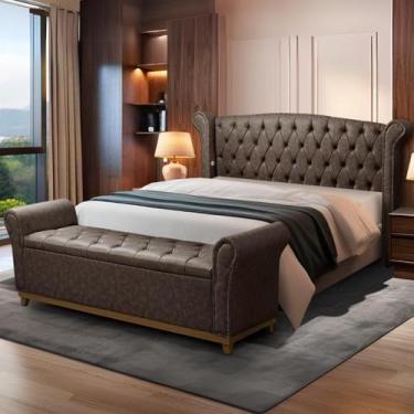 Imagem de Kit Baú e Cabeceira de Madeira material sintético Grécia Queen - D'Jul