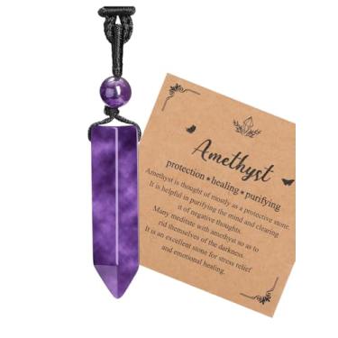 Imagem de Jovivi Colar De Cristal Ametista Para Homens E Mulheres, Corda Ajustável, Pedra Natural, Prisma Hexagonal, Cristais Cura, Pingentes, Colares, Joias Com Pedras Preciosas