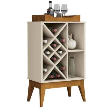 Imagem de Aparador Bali Bar Adega com Bandeja Espelhada e Pés em Madeira EDN Móv