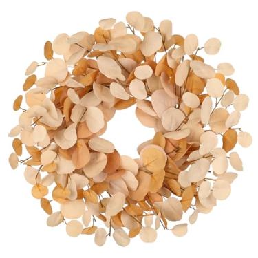 Imagem de Guirlanda de outono para porta da frente, guirlanda de outono de 45 cm para ambientes internos e externos, guirlanda de ação de graças para cornija, parede, guirlandas de eucalipto falsas para porta