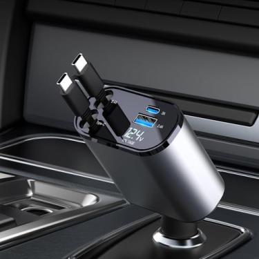 Imagem de Carregador de carro EloBeth retrátil de 60 W, portas USB tipo C x2