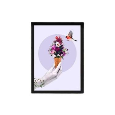 Imagem de Quadro Decorativo Sorvete Com Flores 24X18Cm - Com Vidro - Quadros On-