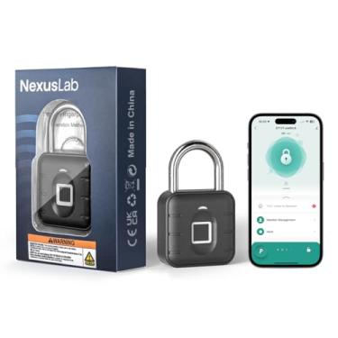 Imagem de NexusLab Cadeado de combinação de impressão digital com controle de aplicativo TUYA, IP67 à prova d'água, 10 impressões digitais, manilha de aço inoxidável para viagens, armário de academia e portões