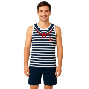 Imagem de Conjunto Adulto Fantasia Temática Marinheiro Com Regata e Short