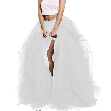 Imagem de Mulheres Longa Saia De Tule Cintura Alta Em Camadas Meia Saia Puff Malha Frente Dividida Linha A Saia Princesa, 02 Yellow, One Size