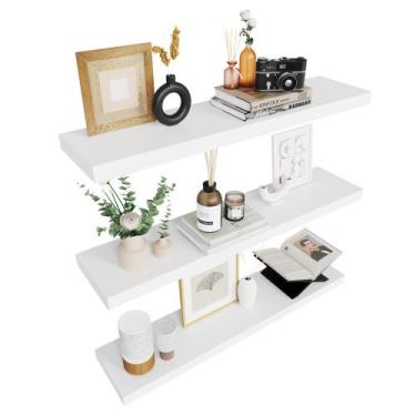 Imagem de Prateleiras flutuantes: madeira branca Colima para parede, 36 cm, conj