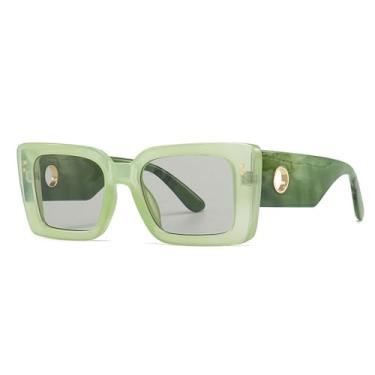 Imagem de Óculos de sol femininos, tamanho grande, retrô, populares, para áreas externas, retangular, armação UV400, C2, verde, cinza, BH01