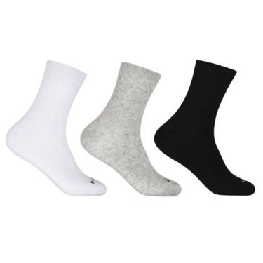 Imagem de Kit 3 Meias Cano Médio Atoalhadas Hoahi - Algodão, Branco, Preto, Cinz