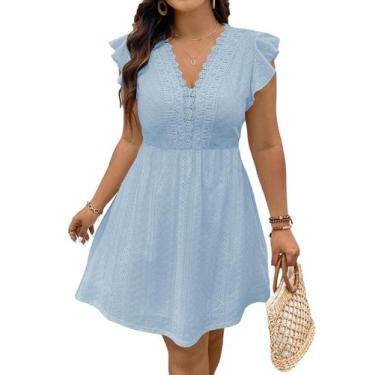 Imagem de Vestido feminino Eytino plus size de renda com decote em V, babado 2x 