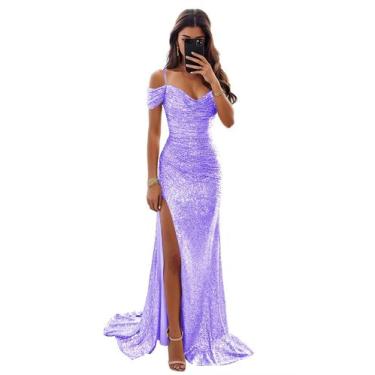 Imagem de Vestido de formatura RUMUGUYA Lavender Off Shoulder Sequin Mermaid