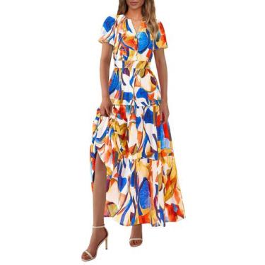 Imagem de Vestido longo feminino PRETTYGARDEN 2025, verão, azul boho, tamanho L