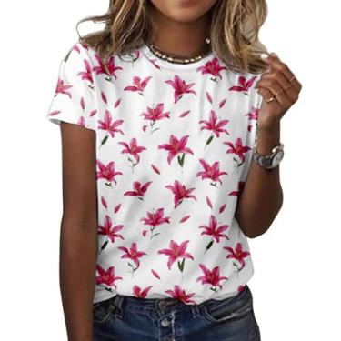 Imagem de Camiseta feminina ZOCANIA com estampa floral, mistura de algodão, blus