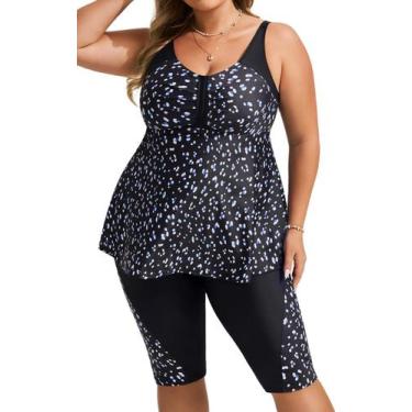 Imagem de Roupa de banho Tankini Hanna Nikole feminina plus size com pontos azui