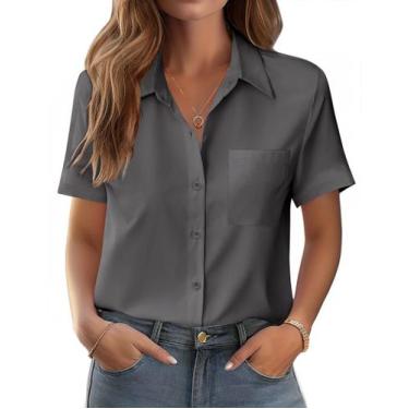 Imagem de Blusa feminina Zeagoo, de verão, com botões, cinza escuro