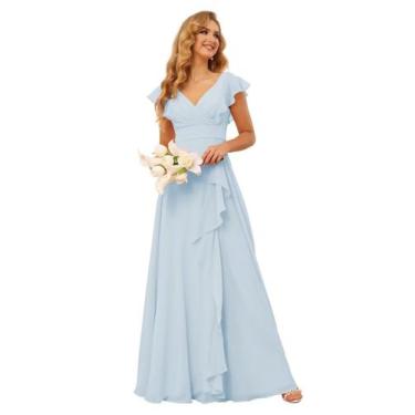 Imagem de Vestido de dama de honra TIRAS Ruffles Chiffon com decote em V Empire 