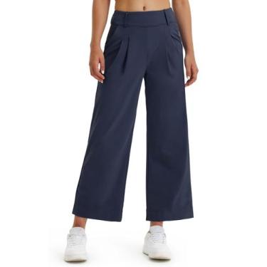 Imagem de Calça social de perna larga Libin para mulheres de cintura alta azul m