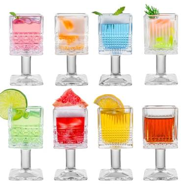 Imagem de wookgreat Conjunto de 8 copos de shot, copos quentes de 42,5 g com haste, copos de dose de uísque, copo de bebidas espirituosas, conjunto de xícaras de tequila, copo de xerez, mini copos para vodca