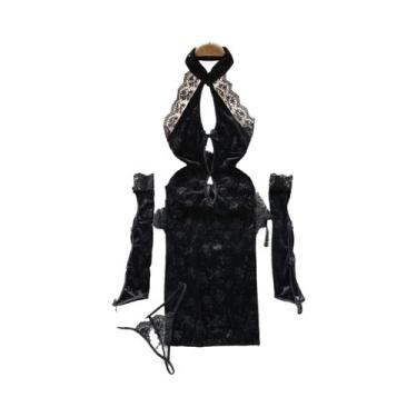 Imagem de Macacão Feminino Sem Mangas, Slim, Costas Descobertas, Saia Mini Pliss