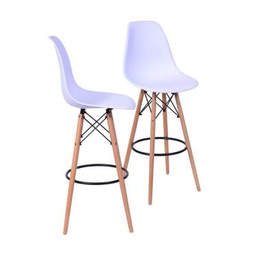 Imagem de Kit 02 Banquetas Boxbit Dkr Eames Pp Branca Base Madeira