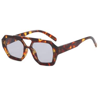 Imagem de Mirkcittle Óculos de sol aviador quadrados modernos para mulheres e homens, armação grossa hexagonal com ponte dupla, óculos de sol inspirados em designer, Lente tartaruga/cinza, Medium