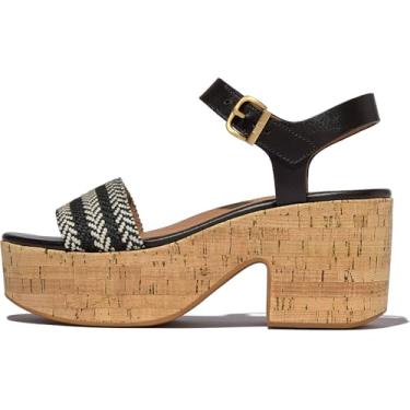 Imagem de FitFlop Sandália feminina plataforma em V/salto em cortiça com tira no tornozelo, Preto, 37