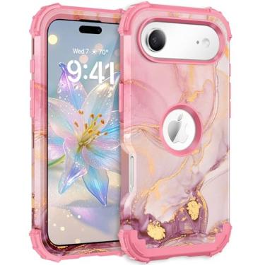 Imagem de Casewind Capa para iPhone Air, mármore ouro rosa 3 em 1 rígido PC silicone resistente à prova de choque antiarranhões Militar capa protetora de corpo inteiro bonita fina para iPhone Air/17 Air, 6,5