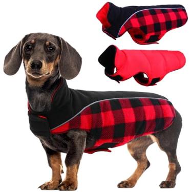 Imagem de Kuoser Casaco reversível para cães com clima frio, jaqueta de inverno impermeável reflexiva, casaco de cachorro xadrez estilo britânico forro de algodão forrado à prova de vento roupas para ambientes externos pequenos médio e grande cães PP