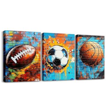 Imagem de Feelyou Arte de parede em tela esportiva infantil grafite para sala de estar quarto futebol basquete futebol imagem decoração de parede para banheiro hippie meninos arte pôsteres amantes de futebol
