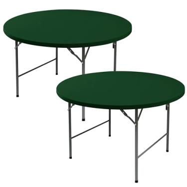 Imagem de Enjoyidea Capas de mesa redondas justas 152 cm - pacote com 2 panos de mesa de elastano elástico verde caçador - toalhas de mesa redondas pequenas elásticas dobráveis para cozinha, jantar, festa