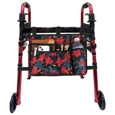 Imagem de Dongawin Walker Bolsa Cesta Com Porta-Copos Adequado Para Andadores Dobráveis Adultos Organizador De Armazenamento Resistente À Água Apoio Braço Acessórios Idosos, Deficientes (Bauhinia)