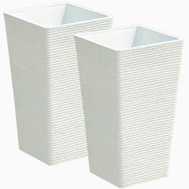 Imagem de KIFFUN 2 conjuntos de vasos grandes altos para ambientes externos ou internos, resina, acabamento em pedra, 53 cm A x 30 cm L, vasos de flores, caixa cônica para varanda, pátio, jardim, decoração de