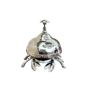 Imagem de Sino de mesa de caranguejo de latão sólido vintage - design antigo, acabamento prateado, sino de recepção alto para professores, hospitais e recepções de hotéis