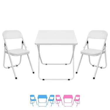 Imagem de Conjunto De Mesa Infantil Com 2 Cadeiras Dobrável Aço Liso (Branco)