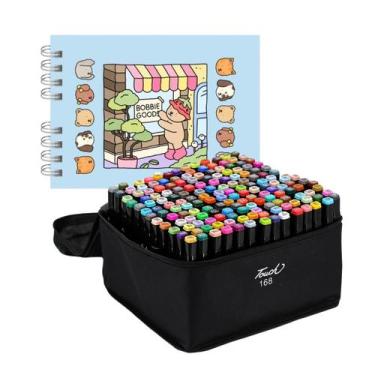 Imagem de Estojo de Colorir 168 Cores Canetinhas Ponta Dupla Caneta Marcador - T