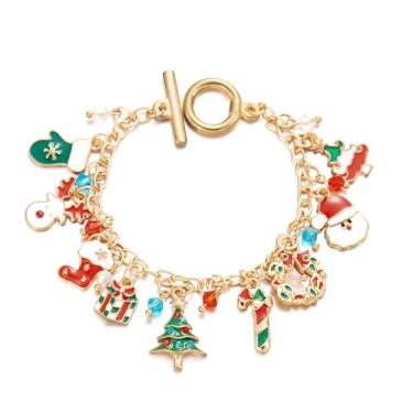 Imagem de Pulseiras com pingente de Natal fofas pulseiras de Natal coloridas com contas de Papai Noel, meias de árvore de Natal, floco de neve, caixa de presente, guirlanda, muleta, alce doce, pulseira com