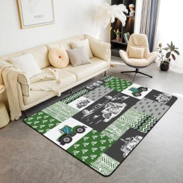 Imagem de Tapete de trator, tapetes de área de caminhões de equipamentos 3x5, tapete de colheitadeira de fazenda para crianças meninos, tapete decorativo antiderrapante para carro verde cinza xadrez veículo antiderrapante para sala de estar