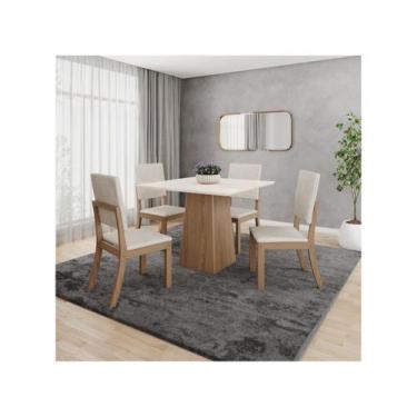 Imagem de Mesa de Jantar 4 Cadeiras Quadrada Henn Dora, Nature, Off White e Linh