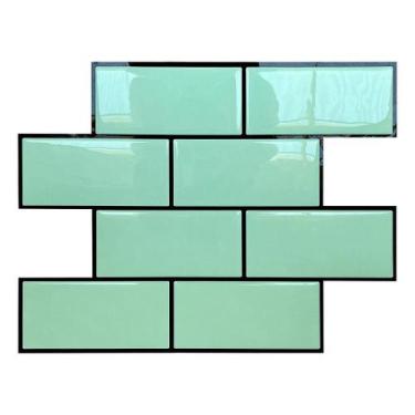 Imagem de Pastilha Adesiva Resinada Metro Verde Menta com Rejunte Preto - 38,5cm